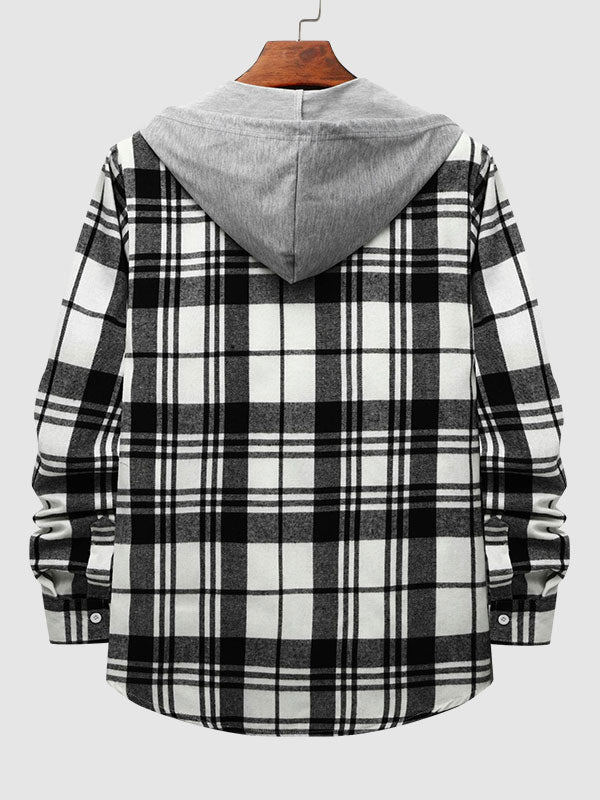 Men's Stylish Lightweight Plaid Hooded Casual Jacket