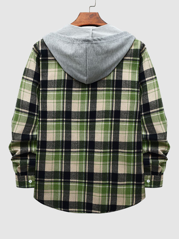 Men's Stylish Lightweight Plaid Hooded Casual Jacket