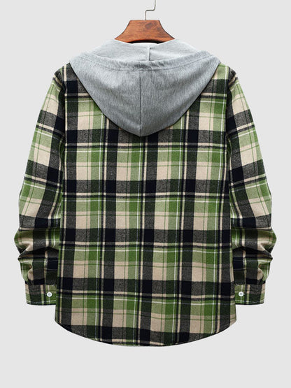 Men's Stylish Lightweight Plaid Hooded Casual Jacket