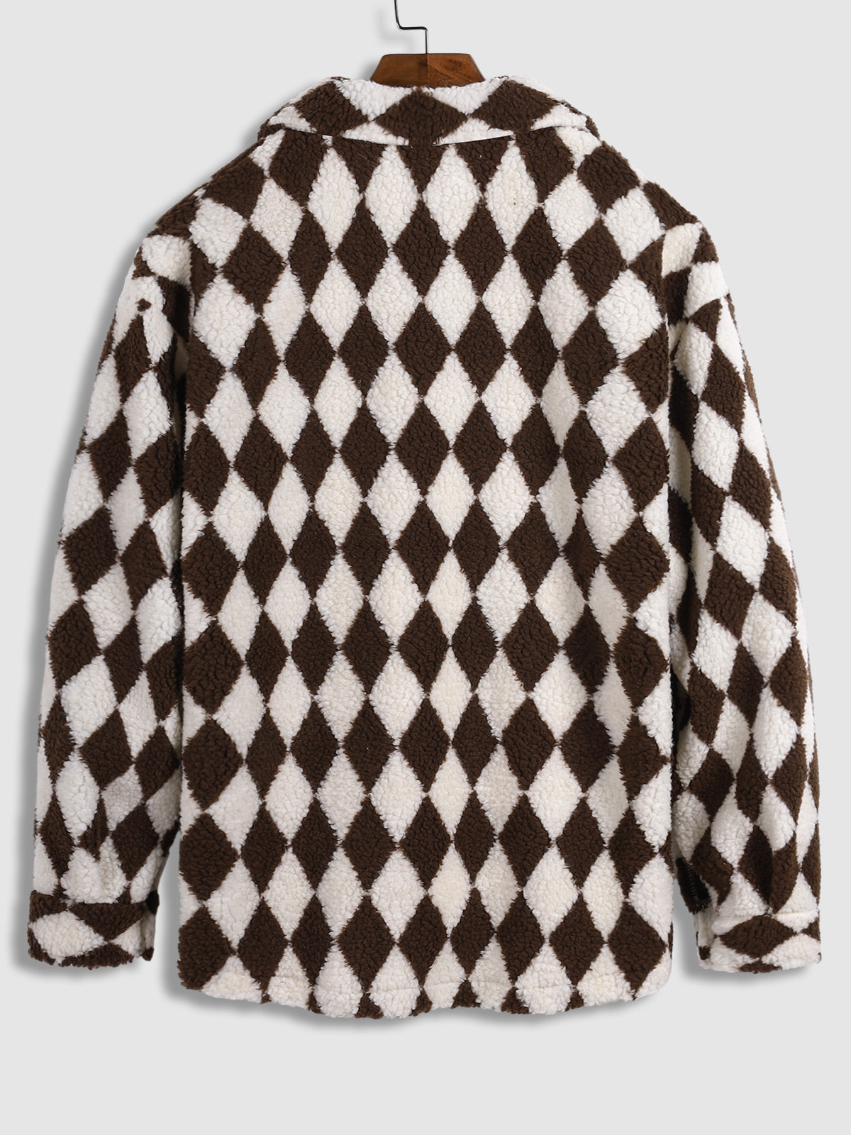 Elegant Men's Faux Fur Lapel Jacket with Diamond Plaid Pattern and Single Pocket