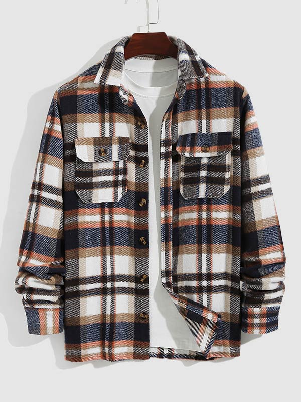 Men's timeless plaid wool blend long-sleeve button-down shirt jacket for versatile style