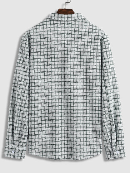 Casual Men's Plaid Shirt with Tucked Texture and Scottish Pattern Long Sleeves