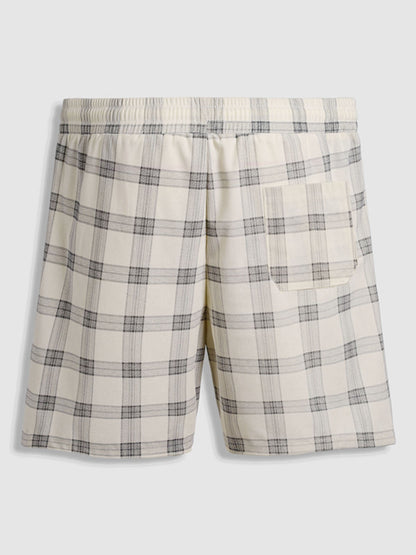 Men's plaid corduroy shorts with elastic waistband for everyday comfort