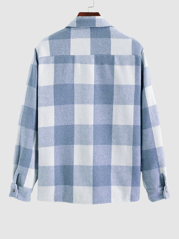 Men's timeless plaid wool blend long-sleeve button-down shirt jacket for versatile style