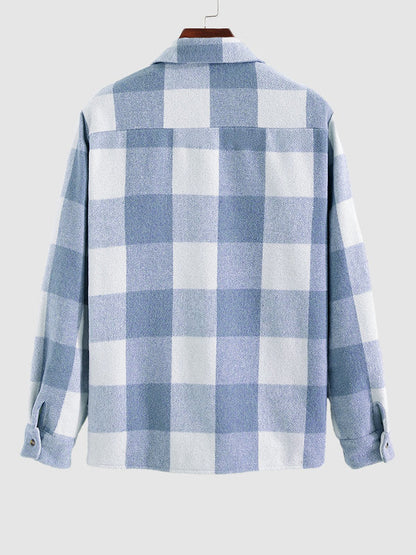 Men's timeless plaid wool blend long-sleeve button-down shirt jacket for versatile style