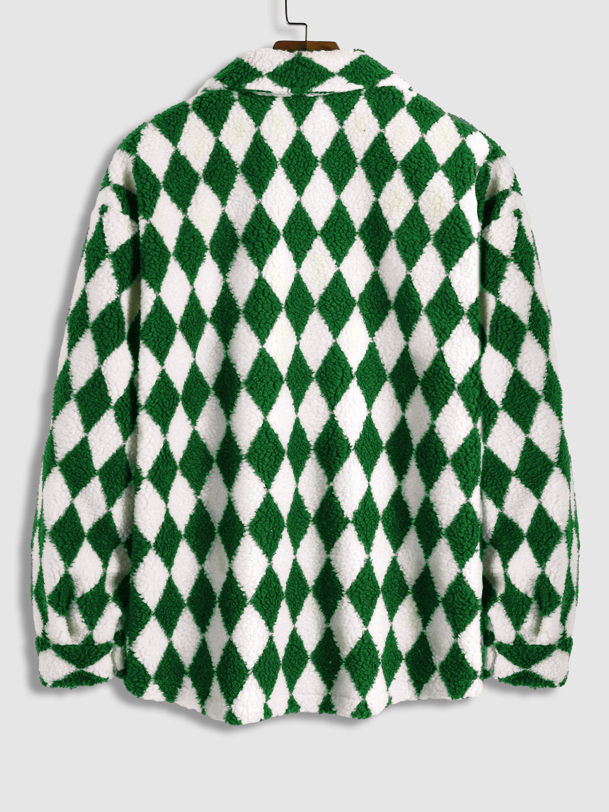 Elegant Men's Faux Fur Lapel Jacket with Diamond Plaid Pattern and Single Pocket