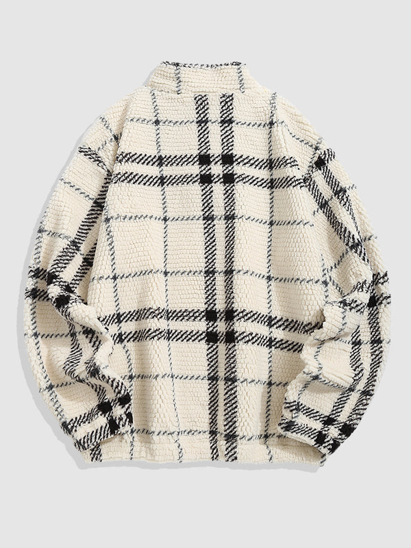 Men's Half-Zip Plaid Flannel Terry Collar Sweatshirt