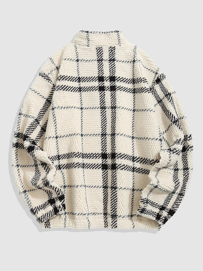 Men's Half-Zip Plaid Flannel Terry Collar Sweatshirt
