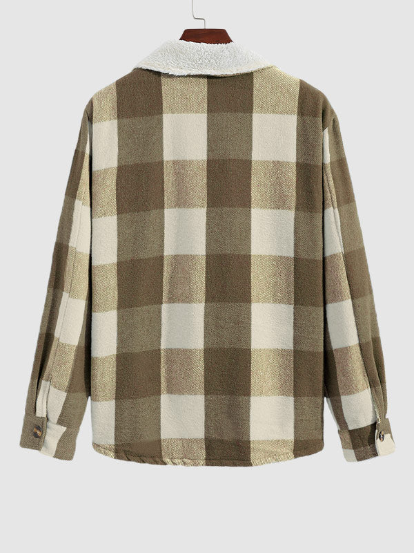 Men's wool-blend jacket with fleece lining, button closure, and innovative double pockets