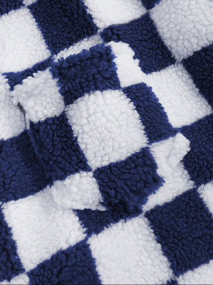 Men's Color Block Checkered Button-Style Flight Velvet Jacket