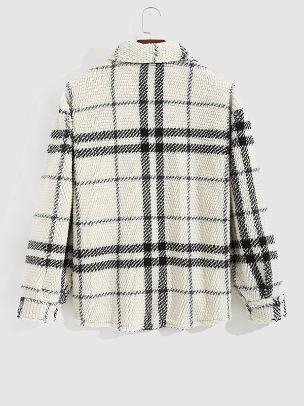 Vintage Plaid Faux Fur Jacket for Men