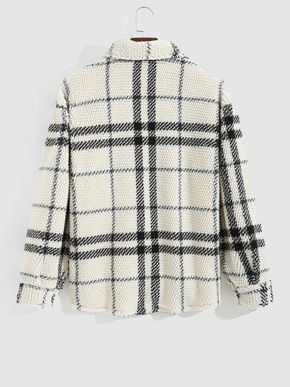 Vintage Plaid Faux Fur Jacket for Men