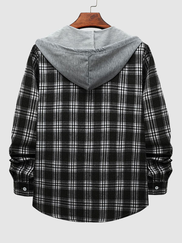 Stylish Classic Men's Thin Jacket with Plaid Hood
