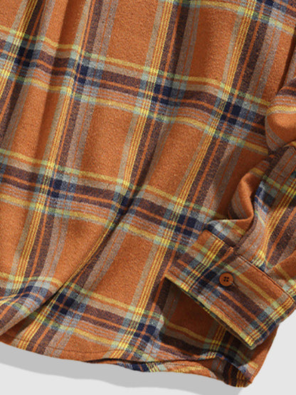 Casual men's plaid shirt with pocket and buttoned long sleeves