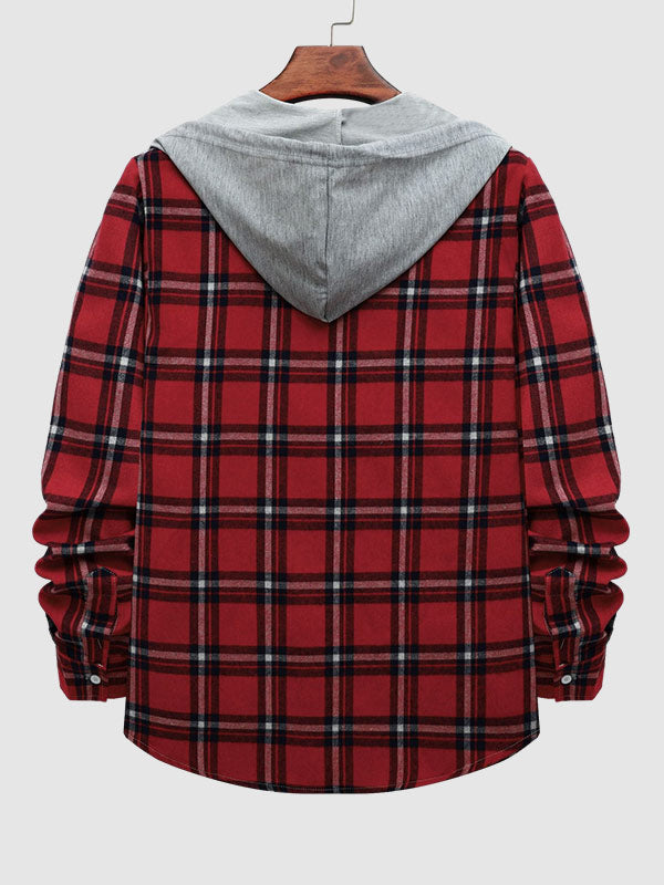 Men's Stylish Lightweight Plaid Hooded Casual Jacket