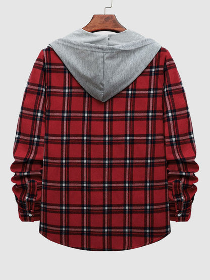 Men's Stylish Lightweight Plaid Hooded Casual Jacket