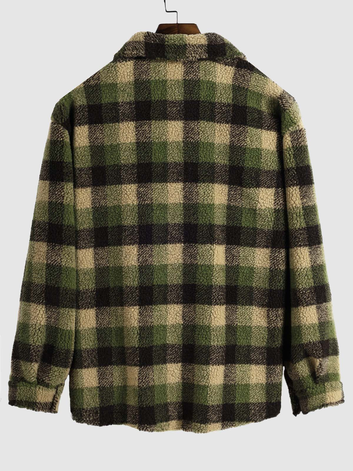 Men's Cozy Classic Plaid Faux Fur Shirt - Casual Button-Up Cardigan Jacket