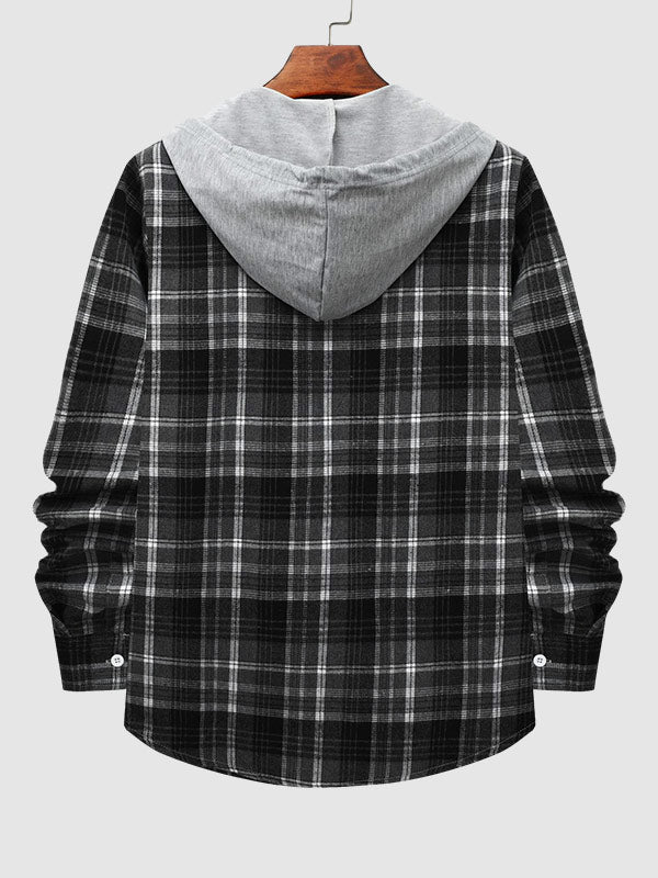 Men's Casual Thin Plaid Jacket with Hoodie