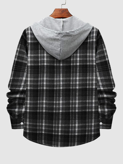 Men's Casual Thin Plaid Jacket with Hoodie