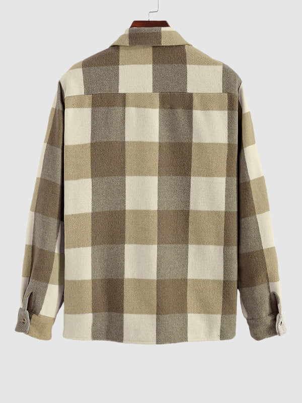 Men's timeless plaid wool blend long-sleeve button-down shirt jacket for versatile style