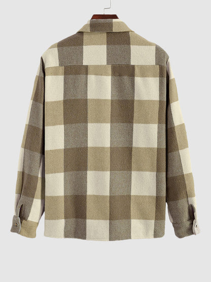 Men's timeless plaid wool blend long-sleeve button-down shirt jacket for versatile style