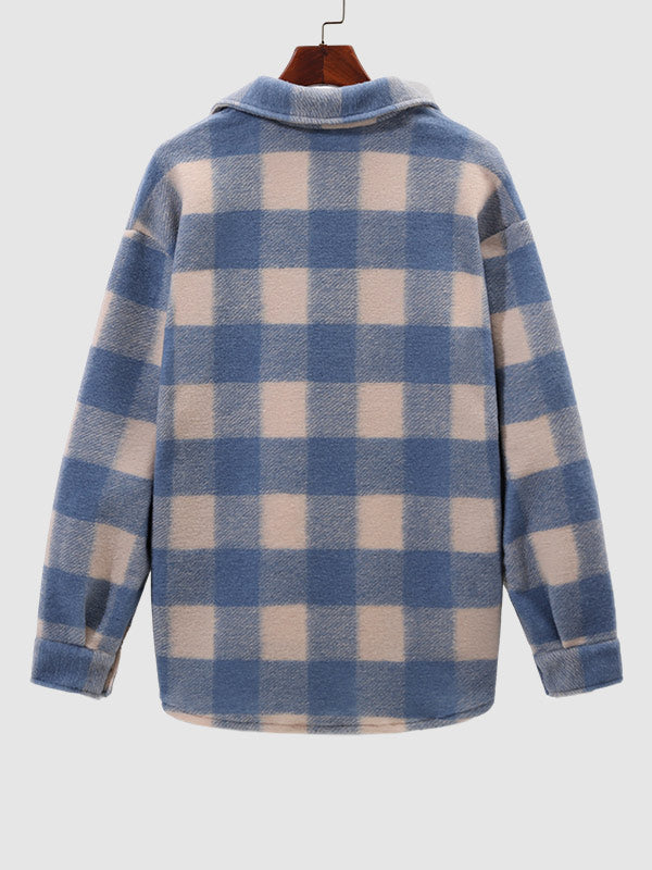 Men's Classic Plaid Wool Blend Button-Front Shirt Jacket