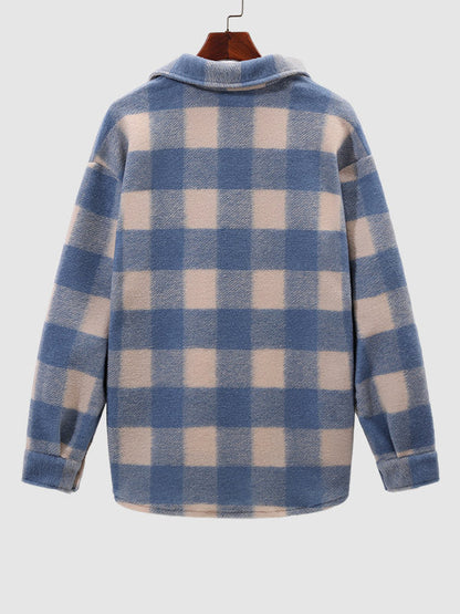 Men's Classic Plaid Wool Blend Button-Front Shirt Jacket