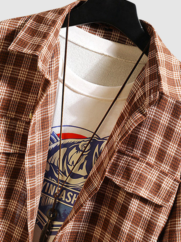 Men's Casual Plaid Shirt with Elegant Collar