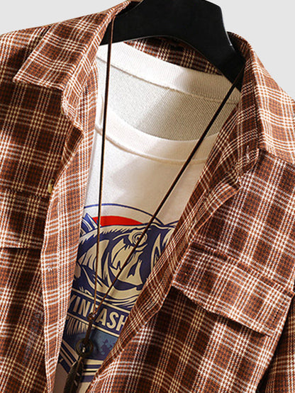 Men's Casual Plaid Shirt with Elegant Collar