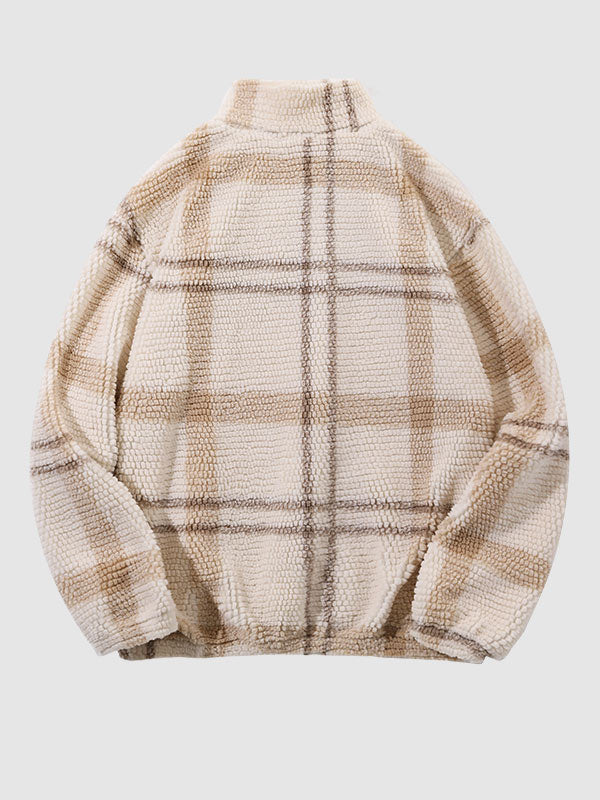 Men's Half-Zip Plaid Flannel Terry Collar Sweatshirt
