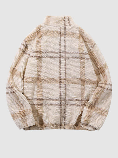Men's Half-Zip Plaid Flannel Terry Collar Sweatshirt