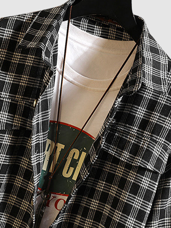 Men's Casual Plaid Shirt with Elegant Collar