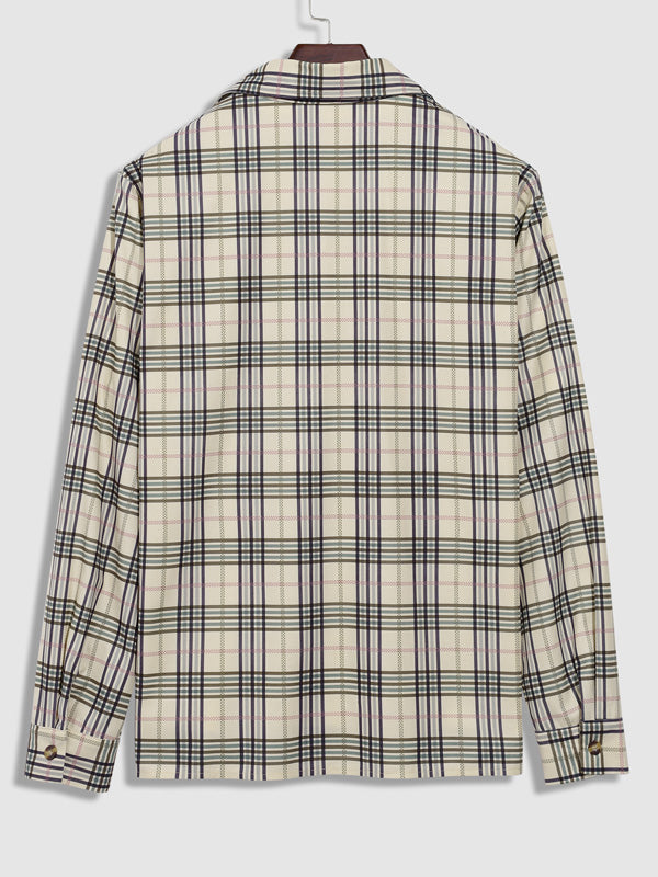 Men's plaid velvet striped shirt with long sleeves and buttons