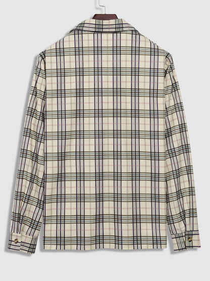Men's plaid velvet striped shirt with long sleeves and buttons