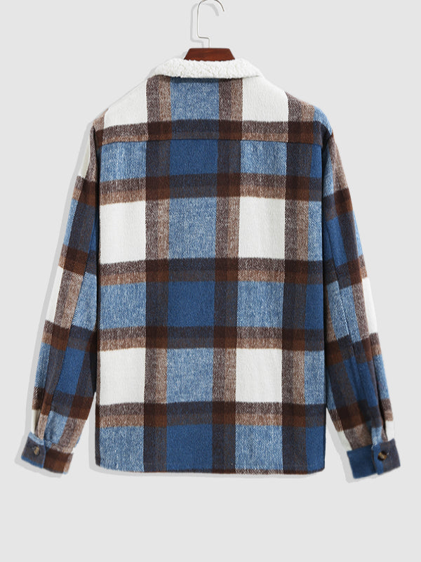 Men's Wool Blend Checkered Pattern Jacket with Notch Collar