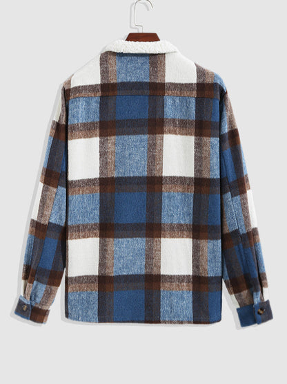 Men's Wool Blend Checkered Pattern Jacket with Notch Collar