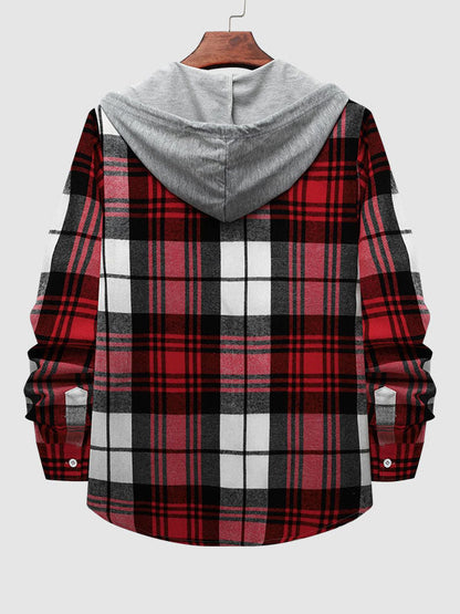Men's Casual Thin Plaid Jacket with Hoodie