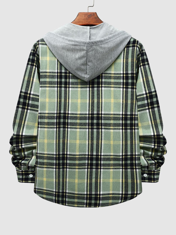 Men's Casual Thin Plaid Jacket with Hoodie