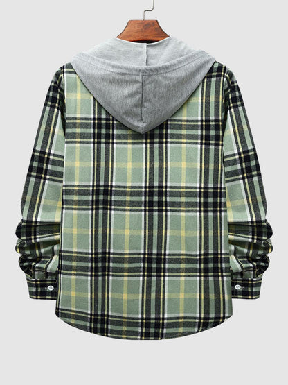 Men's Casual Thin Plaid Jacket with Hoodie