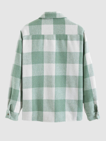 Men's Classic Plaid Wool Blend Long-Sleeve Shirt and Comfortable Sweatpants Two-Piece Set