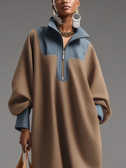 Casual Long Tweed and Blue Denim Dress