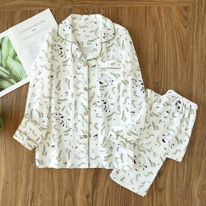 Ownkoti Charming Cotton Pajama Set with Cat and Leaf