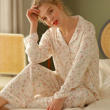 Ownkoti Floral Satin V-Neck Long Sleeve Sleepwear for Ultimate Comfort