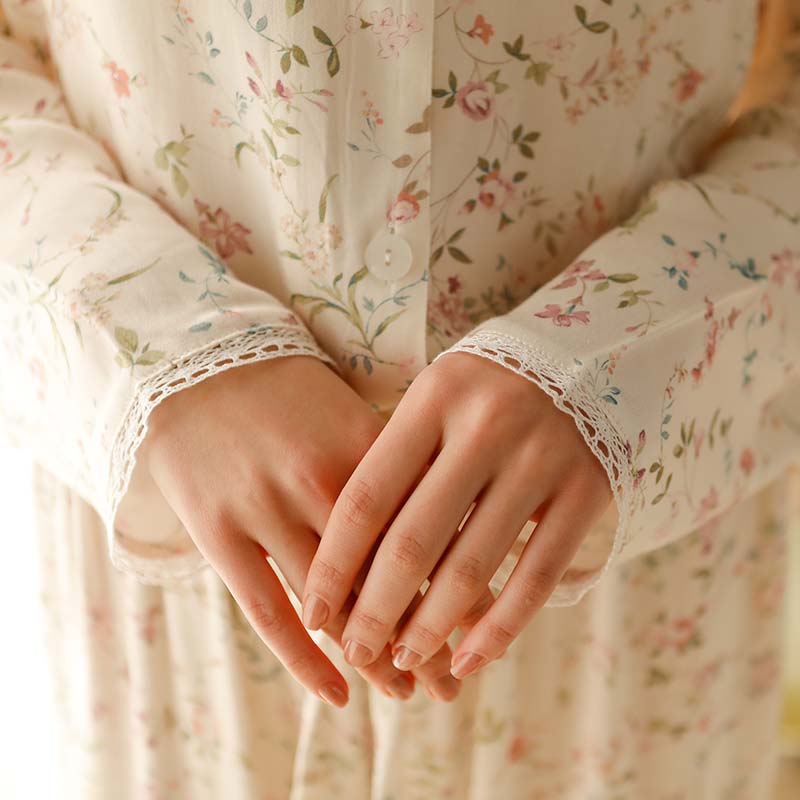 Ownkoti Floral Satin V-Neck Long Sleeve Sleepwear for Ultimate Comfort