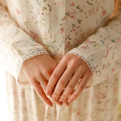 Ownkoti Floral Satin V-Neck Long Sleeve Sleepwear for Ultimate Comfort