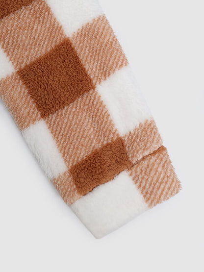 Men's Plaid Fleece Button-up Jacket with Pocket