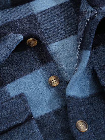 Men's Stylish Plaid Wool Blend Long Sleeve Shirt Jacket for Comfort and Warmth