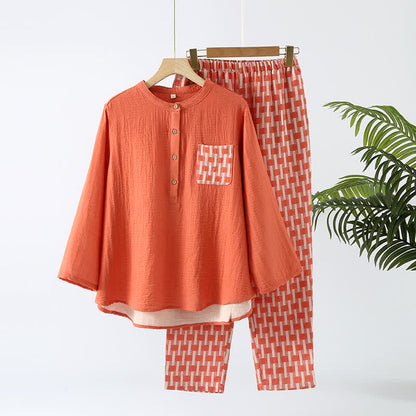 Ownkoti Cotton Gauze Round Neck Pajama Set for Comfort and Style