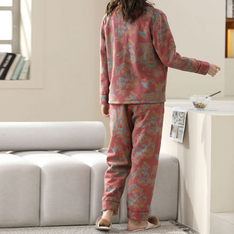 Ownkoti Floral Print Cotton Loungewear Set with Double-Layer Comfort