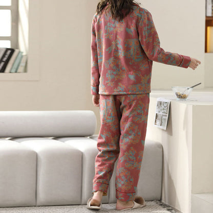 Ownkoti Floral Print Cotton Loungewear Set with Double-Layer Comfort